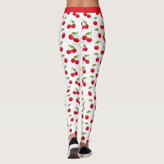 Juicy Red Cherries Red and White Gemustert Leggings (Rückseite)