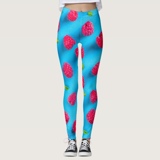 JUICY RED LYCHEE ÜBER BLAUE HINTERGRUND LEGGINGS (Vorderseite)