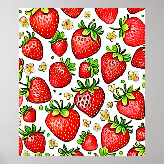 Juicy Red Strawberries Muster Poster (Vorne)