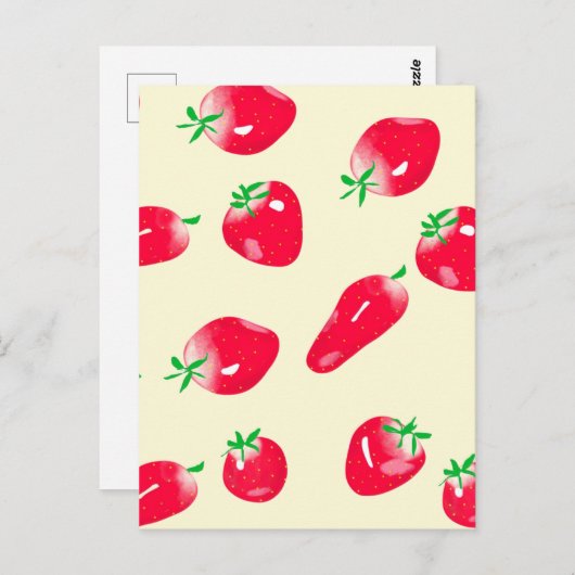 Juicy Red Strawberries Postcard (Beige) Postkarte (Vorne/Hinten)