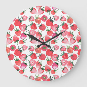 Juicy Red Strawberries Wasserfarben Muster Große Wanduhr