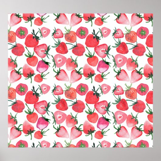 Juicy Red Strawberries Wasserfarben Muster Poster (Vorne)