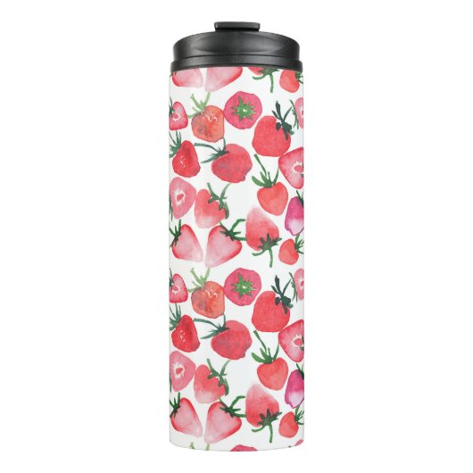 Juicy Red Strawberries Wasserfarben Muster Thermosbecher (Vorderseite)