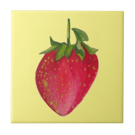 Juicy Strawberry Frucht Aquarell Makro Kunst Fliese (Vorderseite)