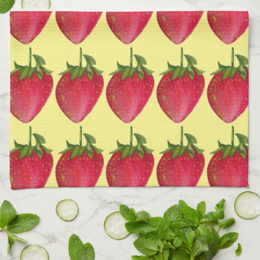 Juicy Strawberry Frucht Aquarell Makro Kunst Geschirrtuch (Gefaltet)