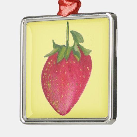 Juicy Strawberry Frucht Aquarell Makro Kunst Silbernes Ornament (Links)
