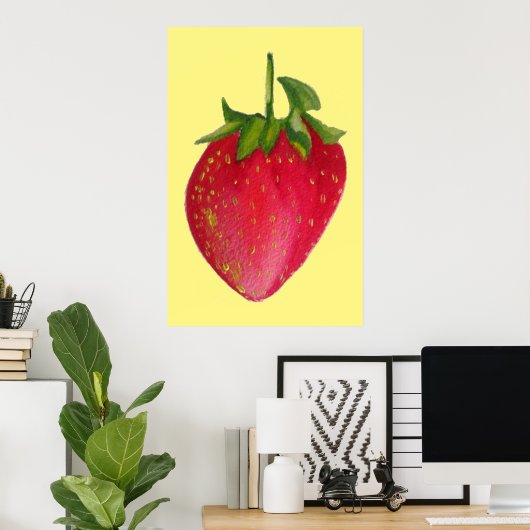 Juicy Strawberry Frucht Aquarell Makro Pop Art Poster (Heimbüro)