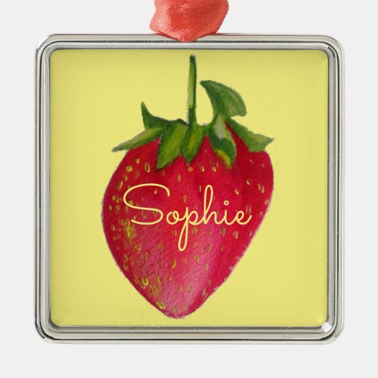 Juicy Strawberry frucht watercolor Name Ornament Aus Metall (Vorne)