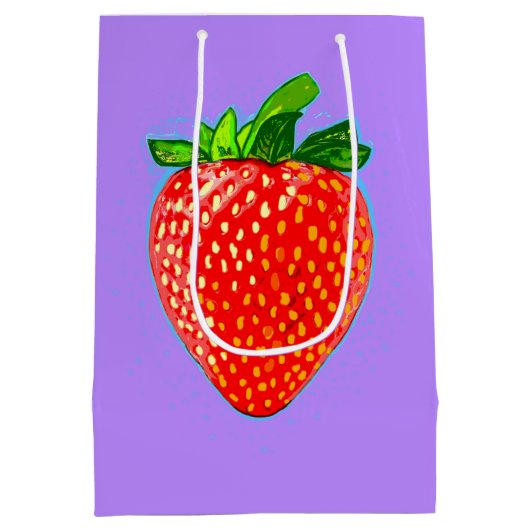Juicy Strawberry im Pop Art Style Mittlere Geschenktüte (Rückseite)