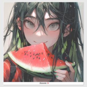 Juicy Summer Watermelon Anime Girl Aufkleber