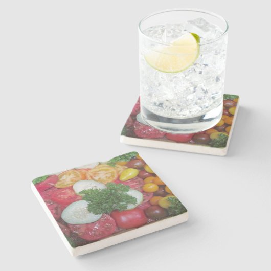 Juicy Tomato Steinuntersetzer (Seitenansicht)