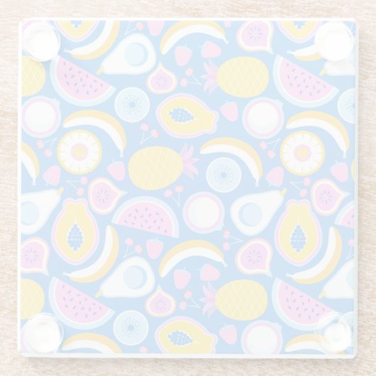 Juicy tropical fruits - Blauer Hintergrund Glasuntersetzer (Rückseite)