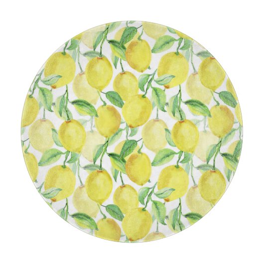 Juicy Watercolor: Lebendige Lemon-Malerei Schneidebrett (Vorderseite)
