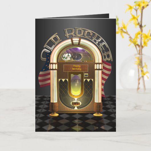 Jukebox Alte Rocker Anpassbare Grüße Karte (Gelbe Blume)