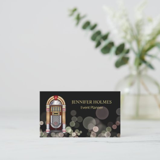 Jukebox Bokeh Light Event Plane Black Visitenkarte (Stehend Vorderseite)
