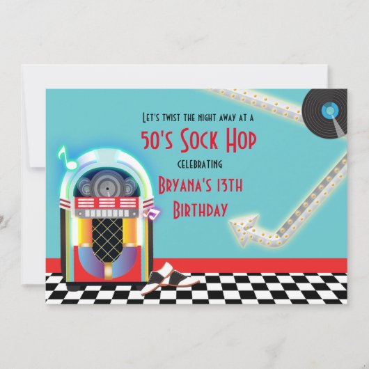 Jukebox Dance Party Sock Hop Red Invitation Einladung (Vorderseite)