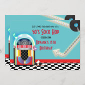 Jukebox Dance Party Sock Hop Red Invitation Einladung (Vorne/Hinten)