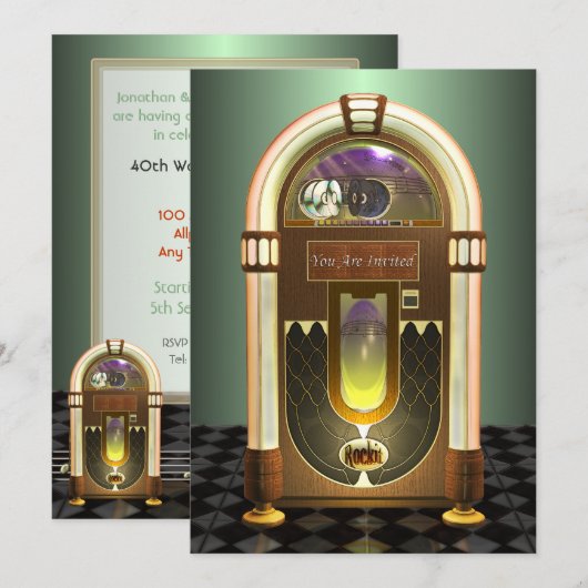 Jukebox-Party Einladungen (Vorne/Hinten)