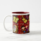 Jukebox Party Kids Niedlich Cartoon Character Patt Zweifarbige Tasse (Links)