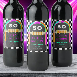 Jukebox Retro Checkerboard 50. Geburtstagsparty Weinetikett