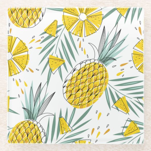 Juky Ananas: Vintages, helles Muster. Glasuntersetzer (Vorderseite)