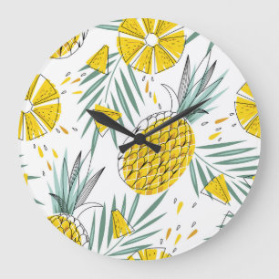Juky Ananas: Vintages, helles Muster. Große Wanduhr