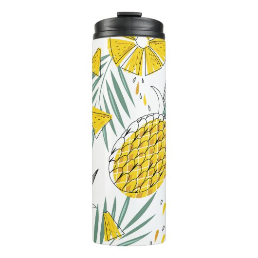 Juky Ananas: Vintages, helles Muster. Thermosbecher (Vorderseite)