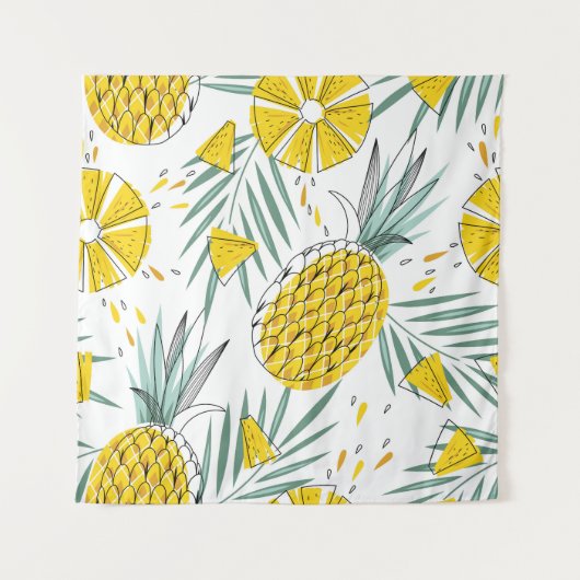 Juky Ananas: Vintages, helles Muster. Wandteppich (Vorderseite)