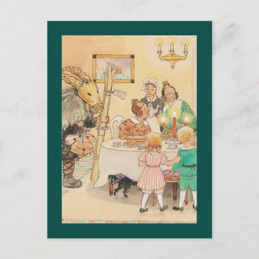 Jul Goat am Weihnachtstisch Feiertagspostkarte (Vorderseite)