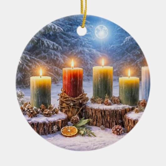 Jul-Sonnenwende-Kerzen-Mond Keramik Ornament (Vorne)