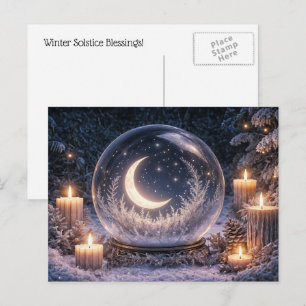 Jul-Wintersonnenwende-Kerzen und Mondkristallkugel Feiertagspostkarte