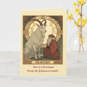 Julbocken And Jultomten Scandinavian Style Karte (Gelbe Blume)