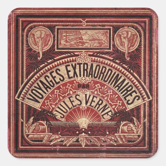 JULES VERNE "AUSSERORDENTLICHE REISEN" (1878) QUADRATISCHER AUFKLEBER (Vorderseite)