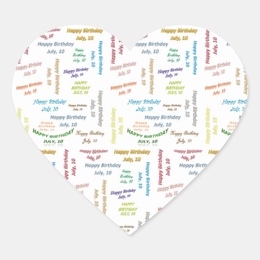 Juli, 10 Geburtstag Herz-Aufkleber (Vorderseite)