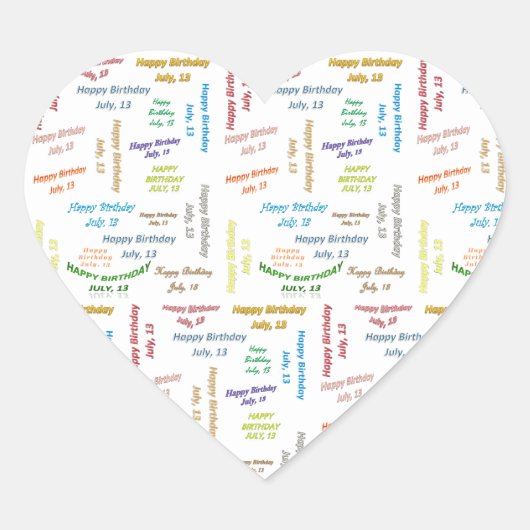 Juli, 13 Geburtstagsticker Herz-Aufkleber (Vorderseite)