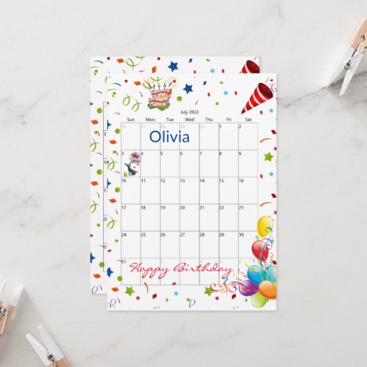 Juli 2022 Kalender Glückwünsche Geburtstag Einladu Einladung (Vorderseite/Rückseite Beispiel)