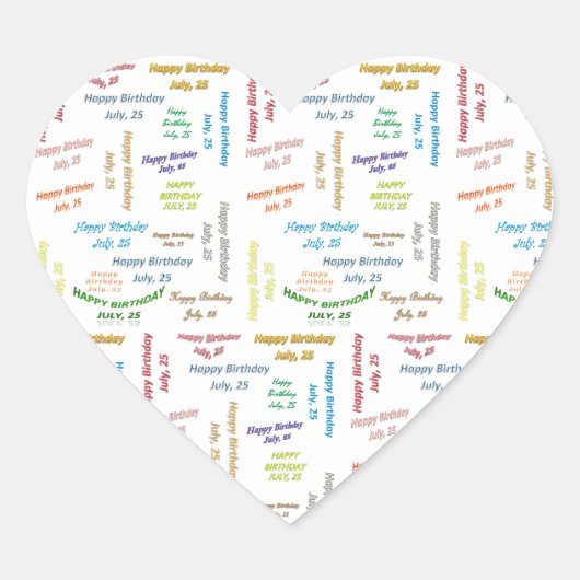 Juli, 25 Geburtstag Herz-Aufkleber (Vorderseite)