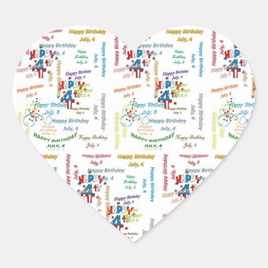 Juli, 4 Geburtstagsticker Herz-Aufkleber (Vorderseite)