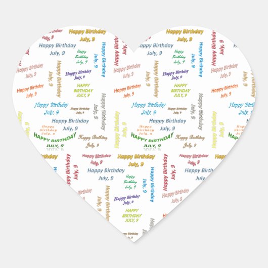 Juli, 9 Geburtstagsticker Herz-Aufkleber (Vorderseite)