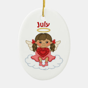 Juli Birthstone Angel Brünett Keramikornament