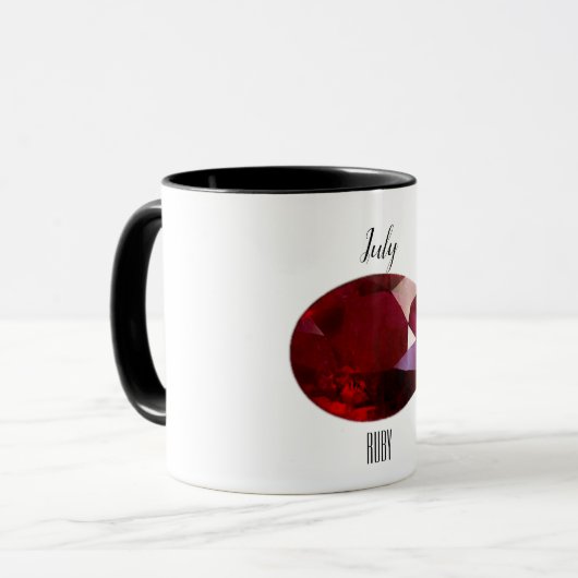 Juli Birthstone Ruby Gemstone Kunst Tasse (Vorderseite Links)