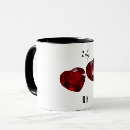 Juli Birthstone Ruby Gemstone Kunst Tasse (Vorderseite Links)