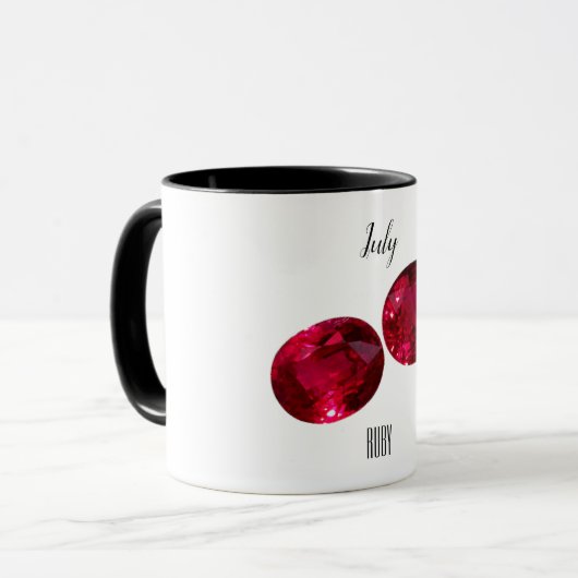 Juli Birthstone Ruby Gemstone Kunst Tasse (Vorderseite Links)