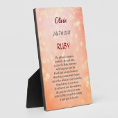 Juli Birthstone Ruby Tabletop Plaque mit Easel Fotoplatte (Seite)
