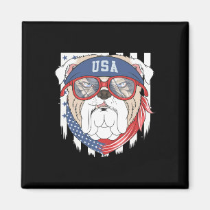 Juli Bulldog Bull Dog Us Flag Sungles Magnet