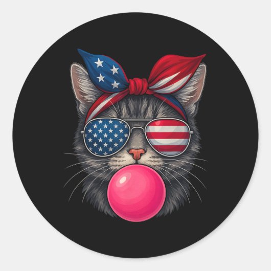 Juli Cat Bubblegum Patriotic Cat Sungles Ba Runder Aufkleber (Vorderseite)