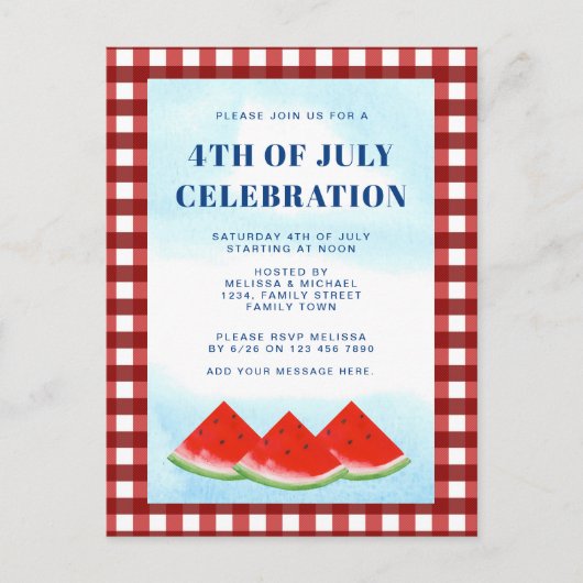 Juli Einladung Postkarte (Vorderseite)