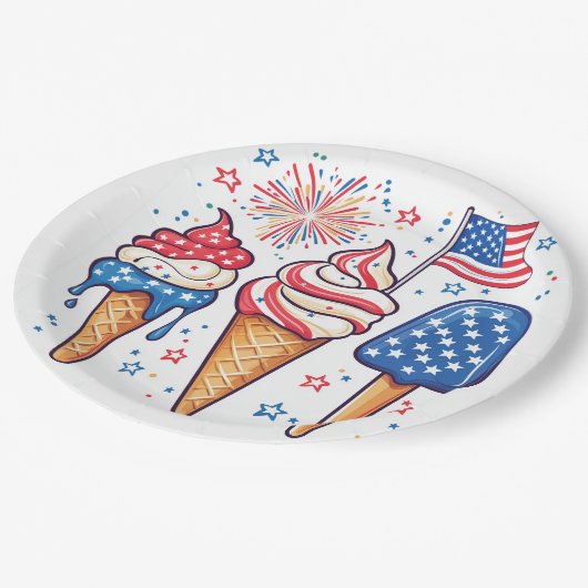 Juli Eiscremepapier-Teller Pappteller (Schrägansicht)