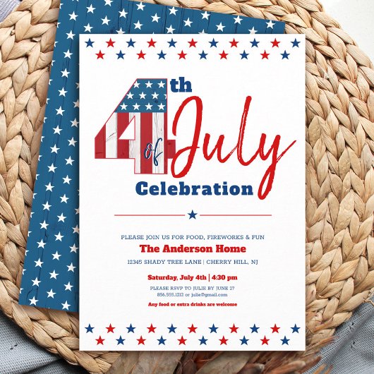 Juli Fett Modernes Rustikales Holz USA Flag Einladung