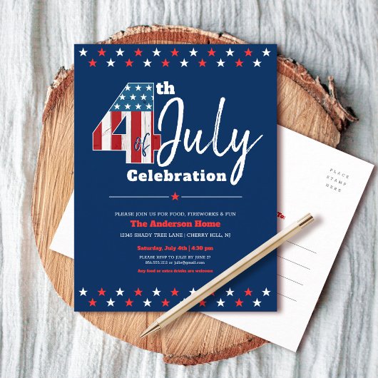 Juli Fett Modernes Rustikales Holz USA Flag Einladungspostkarte